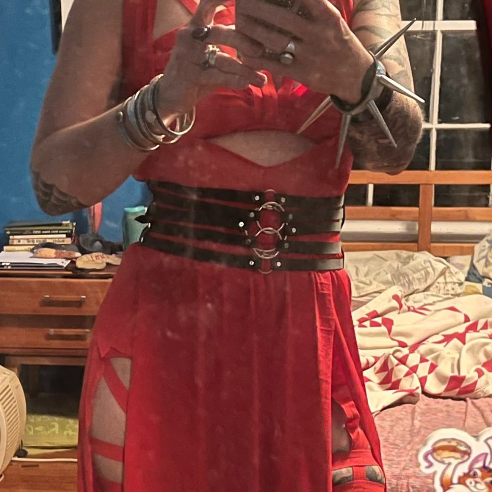 Real Leather Black Cage O-ring Buckle Belt Corset Goth Bondage Waist Cincher